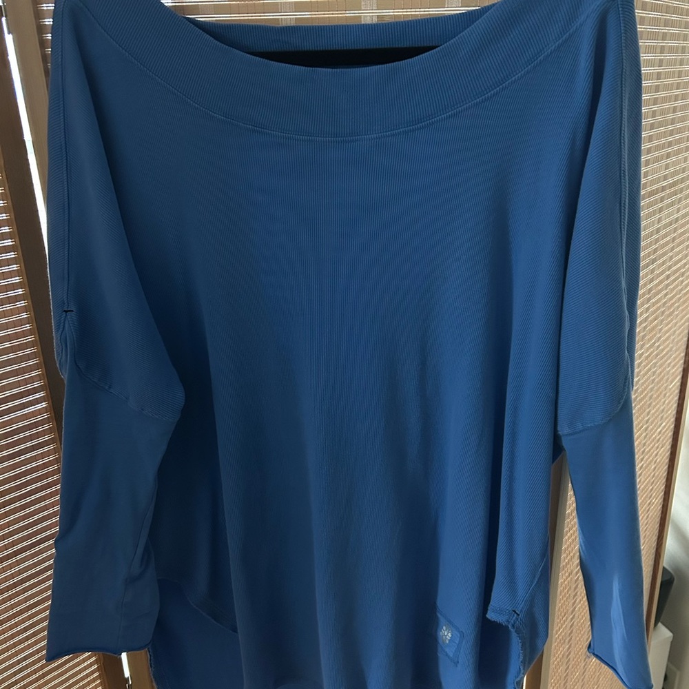 Free people open back Blue V-Neck Long Sleeve Top